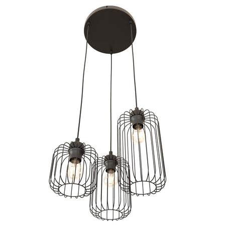 Sospensione Minimal Industrial Vander 3 Luci Tonda Nera
