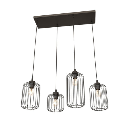 Sospensione Minimal Industrial Vander 4 Luci Lineari Nera