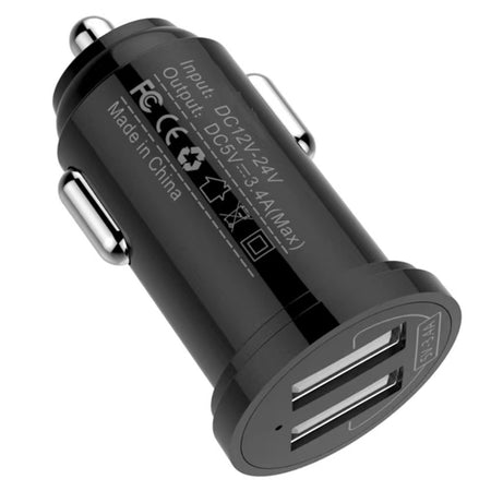 Techly Mini Caricatore da Auto 2 Porte USB-A 12W/2.4A Nero