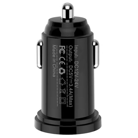 Techly Mini Caricatore da Auto 2 Porte USB-A 12W/2.4A Nero