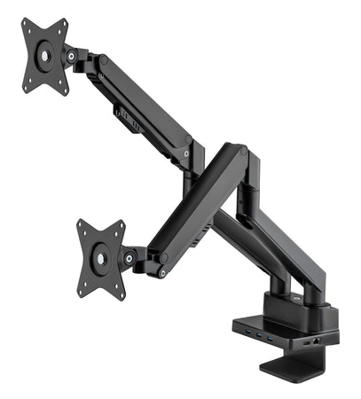 Supporto da Scrivania Doppio Monitor 17-32'' con Molla a Gas e Docking Station 8-in-1