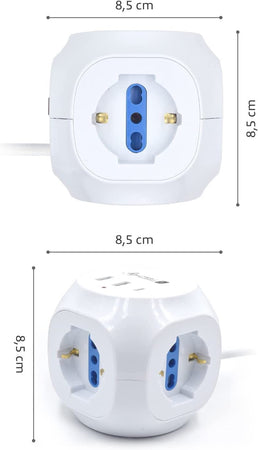 Multipresa a Cubo 3 Posti con 2 Porte USB-A e 1 USB-C&trade QC3.0