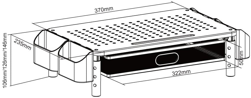 Supporto per Monitor Ergonomico Regolabile a 3 Altezze con Cassetto e Portaoggetti