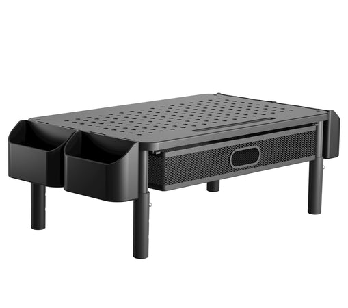 Supporto per Monitor Ergonomico Regolabile a 3 Altezze con Cassetto e Portaoggetti