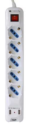 Multipresa 5 Posti Italiana Bipasso con 2 Prese USB