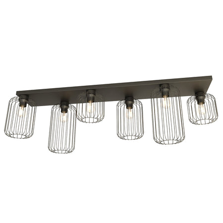 Plafonriera Minimal Industrial Barn 6 Luci Lineari Nera