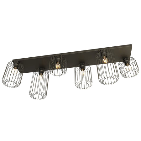 Plafonriera Minimal Industrial Barn 6 Luci Lineari Nera
