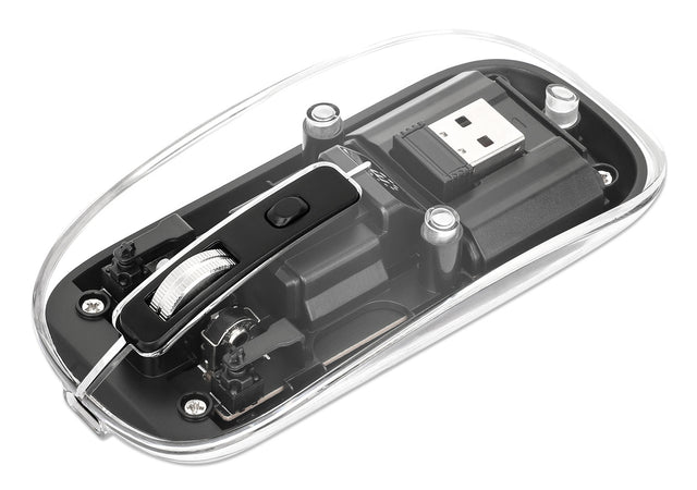 Mouse Ottico Wireless 800-1600 dpi con Micro Ricevitore USB Nero Trasparente