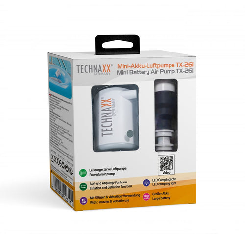 Mini Pompa ad Aria con Batteria Ricaricabile e Luce LED da Campeggio, TX-261