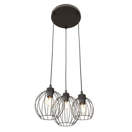 Sospensione Minimal Industrial Nando 3 Luci Tonda Nera