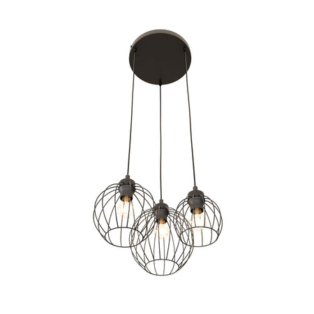Sospensione Minimal Industrial Nando 3 Luci Tonda Nera