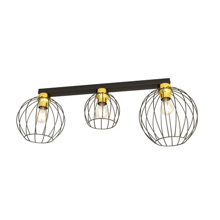 Plafoniera Minimal Industrial Nest 3 Luci Lineari Nera E Oro