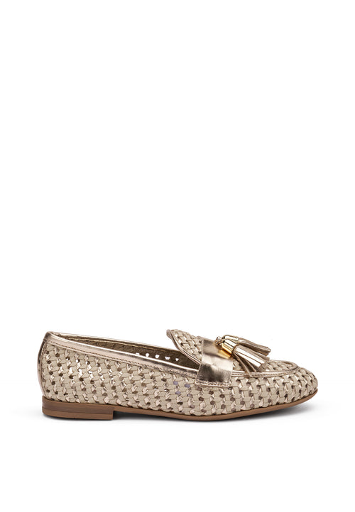 Frau mocassini donna in pelle intrecciata oro 95K6
