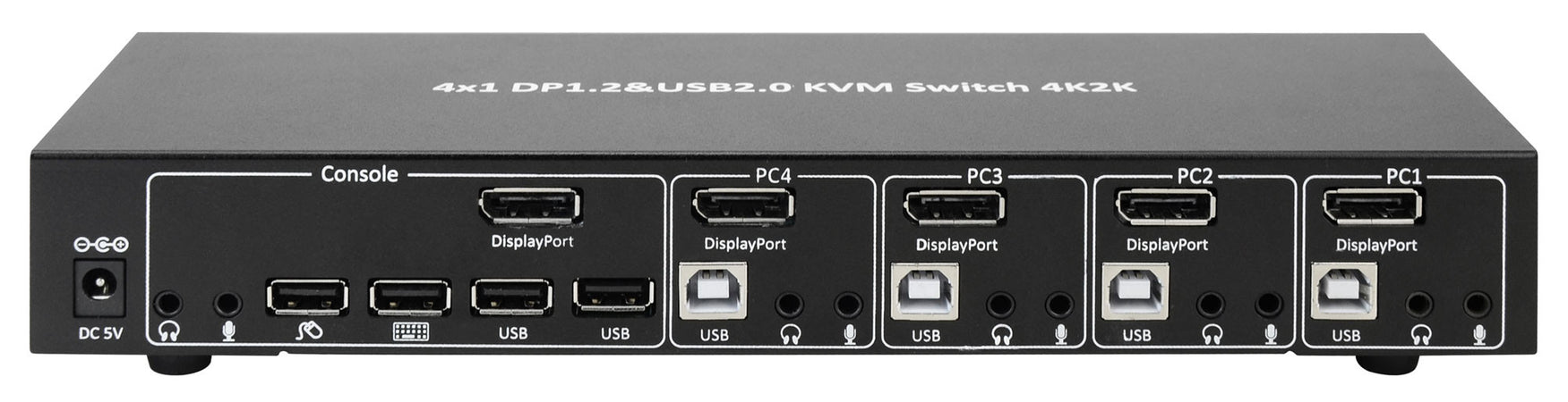 Switch KVM DisplayPort 1.2 e USB 2.0 4 porte con hub e audio