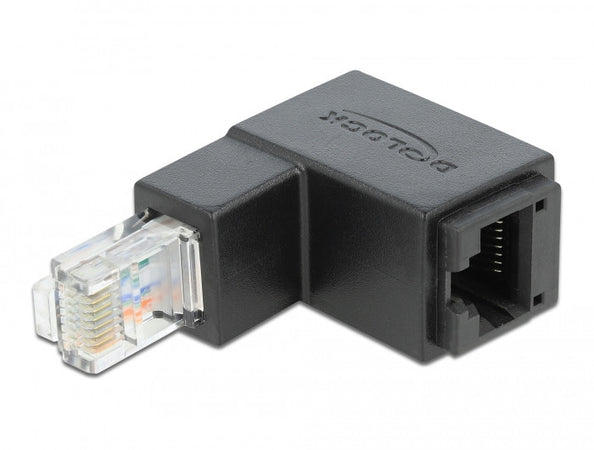Adattatore RJ45 Maschio Femmina Cat.6 UTP Angolato verso il basso a 90&deg Nero