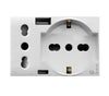 Domus S44 Presa Schuko Presa Italiana USB-A e USB-C&trade 2P+T 10/16A 250V 3 Moduli Bianco Lucido, 44109015USB