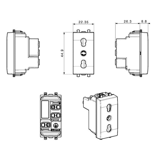 Domus S44 Presa Bipasso 2P+T 10/16A 250V 1 Modulo Bianco Lucido, 441006/15TS