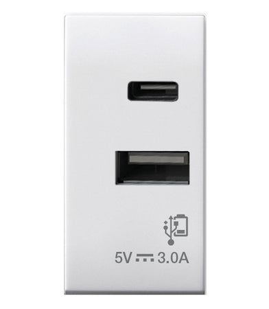 Domus S44 Caricatore USB-A e USB-C&trade 3A 230V Bianco Lucido, 441082USBAC