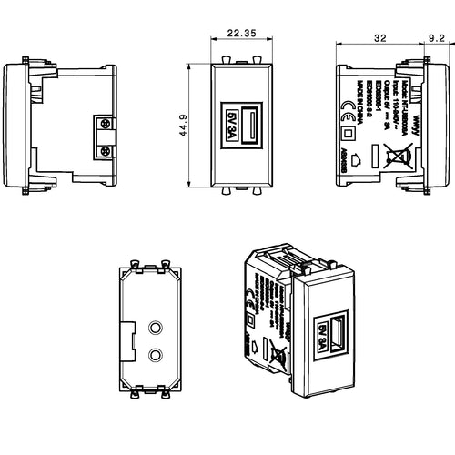 Tekla S44 Caricatore USB-A 3A 240V 1 Modulo Grigio Opaco, 445082USB3A