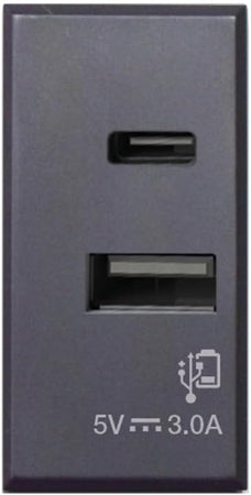 Tekla S44 Caricatore USB-A e USB-C&trade 3A 230V Grigio Opaco, 445082USBAC
