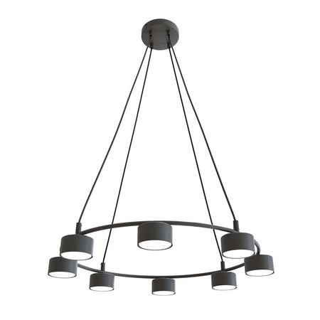 Lampadario Moderno 8 Luci Starlit In Acciaio Nero Ad Anello E Cilindri