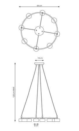 Lampadario Moderno 8 Luci Starlit In Acciaio Nero Ad Anello E Cilindri