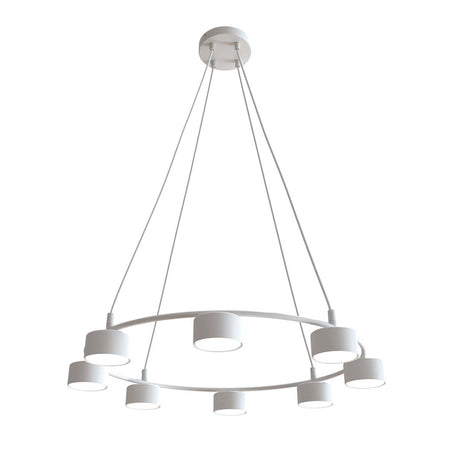 Lampadario Moderno 8 Luci Starlit In Acciaio Bianco Ad Anello E Cilindri
