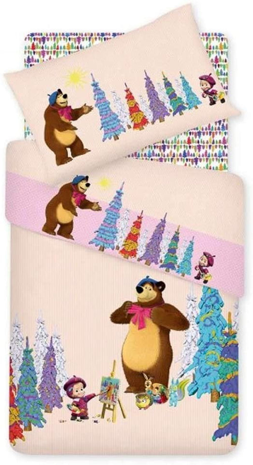 GABEL TRAPUNTINO COPRILETTO TRAPUNTATO 1 PIAZZA LETTO SINGOLO MASHA E ORSO DISNEY PAINTING COTONE