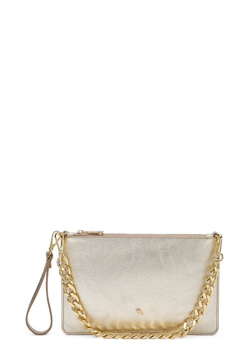 Frau pochette in pelle laminato platino B363