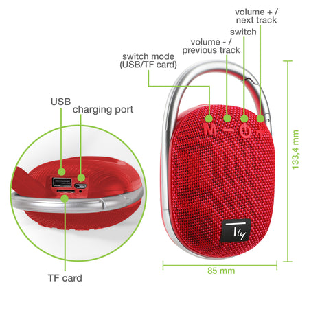 Mini Altoparlante Wireless BT V5.3 Speaker Luce LED Vivavoce TF USB Rosso