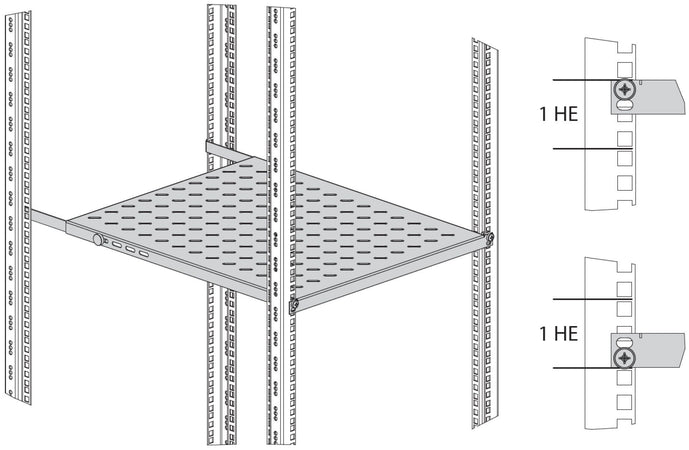 Mensola per Rack 19'' 350-450 mm 0.5U Grigio 4 Punti