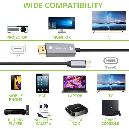 Cavo Adattatore USB-C&trade 3.2 a Displayport 1.4 8K@60Hz 1,8 m