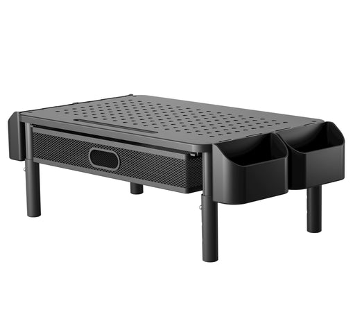 Supporto per Monitor Ergonomico Regolabile a 3 Altezze con Cassetto e Portaoggetti