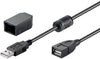 Cavo Prolunga USB 2.0 con Ferrite A Maschio / A Femmina 2m Nero