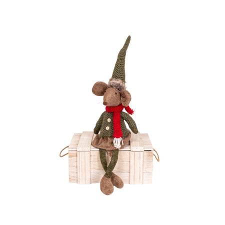 Peluche natalizio topolina seduta, decorazione per interno da 73 cm