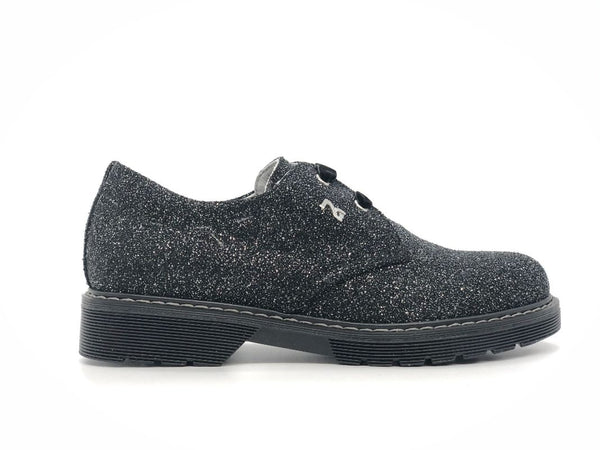 NERO GIARDINI Francesine bambina nere glitter in pelle