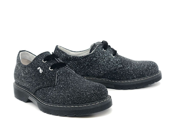 NERO GIARDINI Francesine bambina nere glitter in pelle