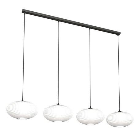 Lampadario 4 Luci Coco In Acciaio Nero Paralume Plissettato Bianco