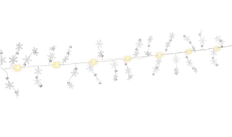 Stringa 10 LED Fiocchi di Neve IP20 Bianco Caldo a Batteria con Timer