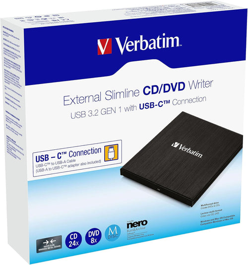 Lettore CD/DVD Esterno Slim USB 3.2 Gen1 con Porta USB-C&trade