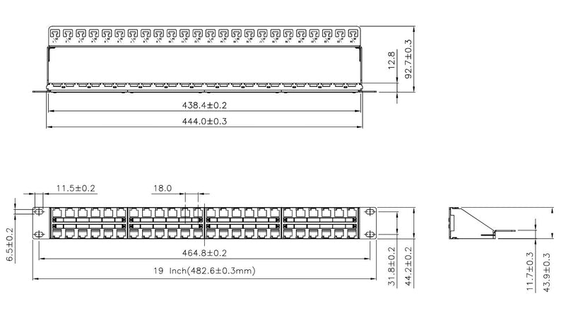 Pannello Patch 48 Posti 1HE Keystone Slim Senza Frutti Nero