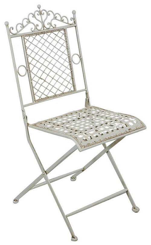 Biscottini Biscottini Sedia Ferro Battuto Pieghevole Giardino Pranzo Bianca Anticata