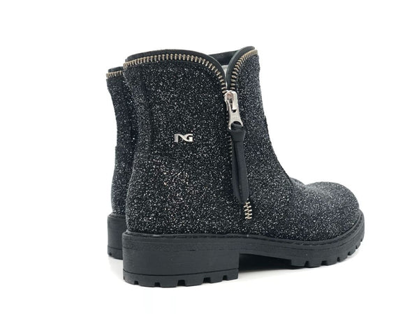 NERO GIARDINI Stivaletto bambina nero glitter in pelle