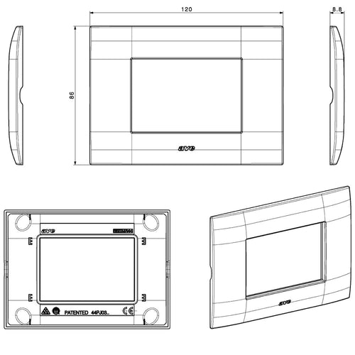 Placca Serie YOUNG 44 per Scatola Rettangolare 3 Moduli Bianco