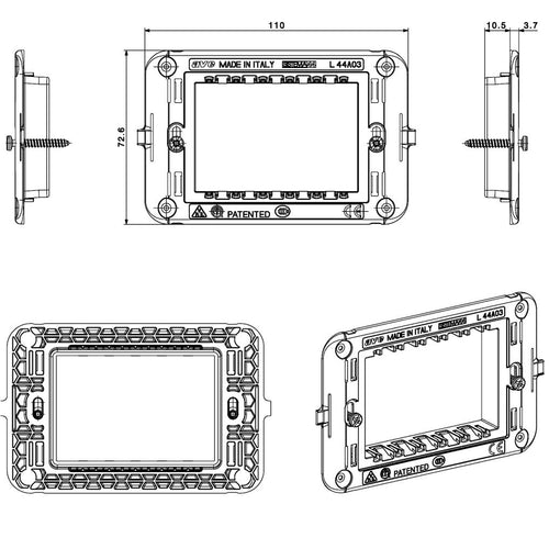 Supporto con Viti S44 per Scatole Rettangolari 3 Moduli