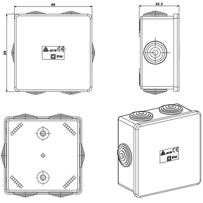 Scatola Quadrata IP44 di Derivazione da Parete con Passacavi
