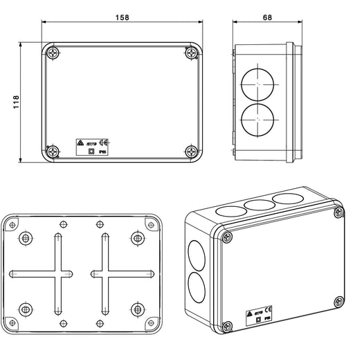 Scatola Rettangolare IP65 di Derivazione per Pareti Lisce 158x118