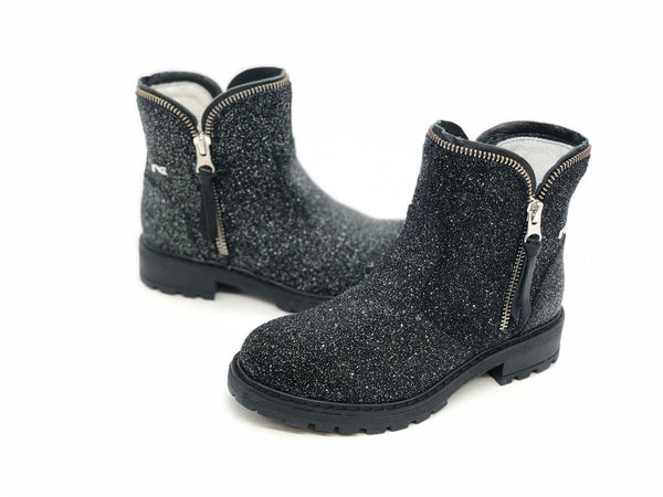NERO GIARDINI Stivaletto bambina nero glitter in pelle