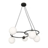 Lampadario 5 Luci Libra A Cerchi E Diffusori In Vetro Rigato Opale