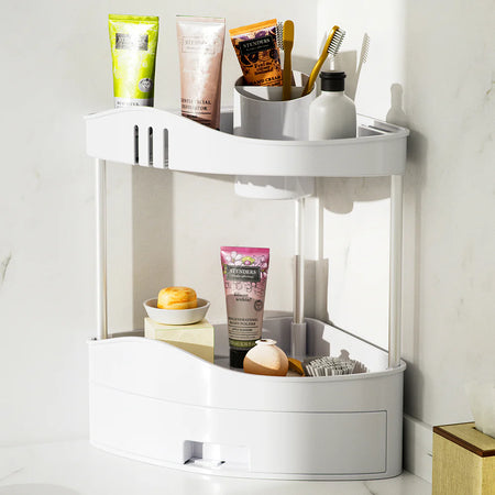 Scaffalatura Angolare 2Ripiani 1Cassetto Unità di Mensole Cucina Bagno Multiuso Bianco